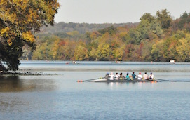 Rowers on Carnegie Reservoir in Princeton