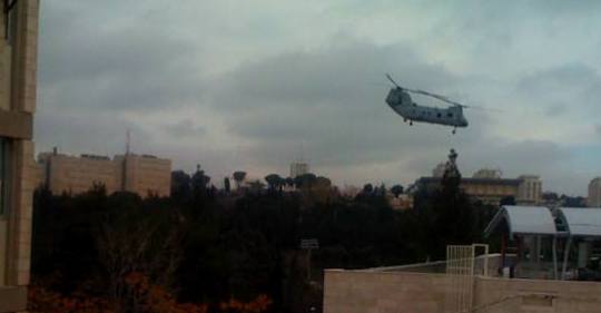 sea knight helicopter above the Israeli Parliament