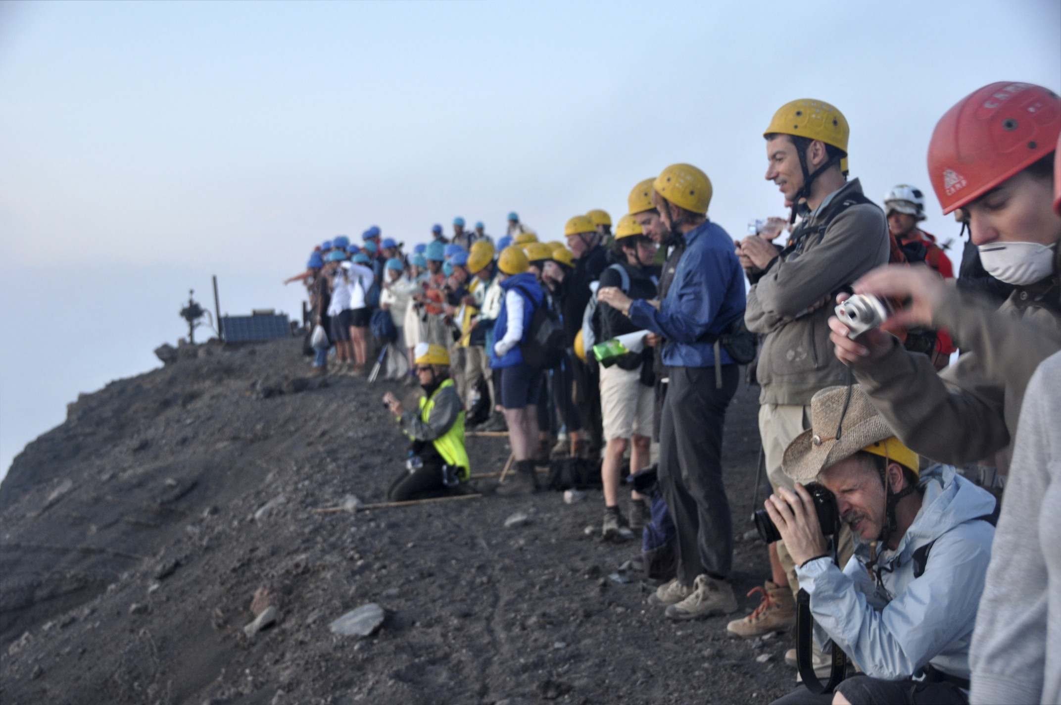 The crowd watching the volcanic activity