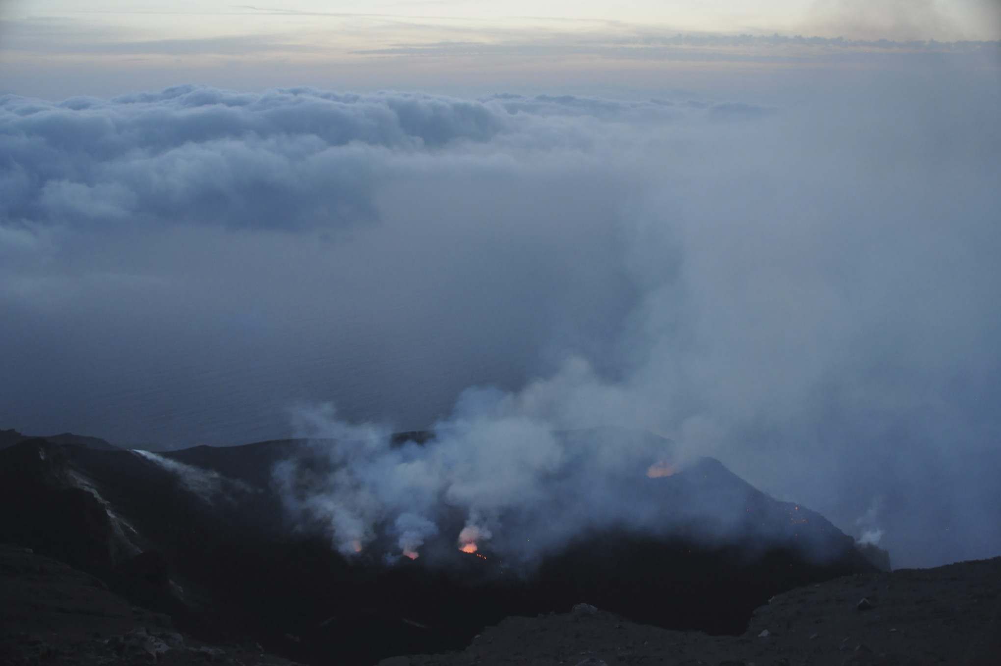 The caldera of Strombili, showing volcanic activity