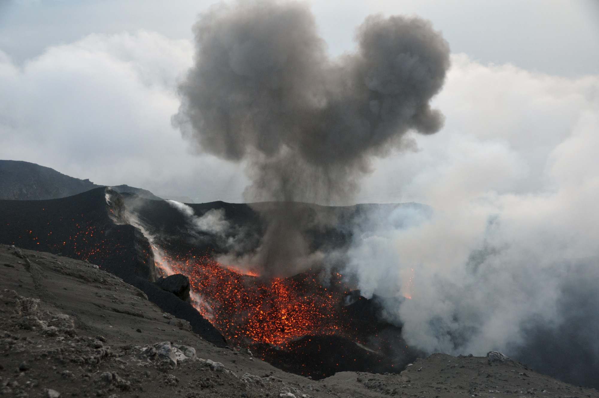 An eruption on Stromboli forming smoke