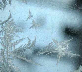 Slow growing frost on window generates dendrites